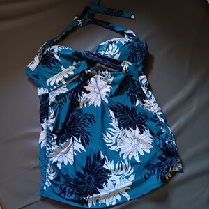 ANN TAYLOR LOFT Beach Halter Style Blue Floral Maternity Swimsuit Top LM